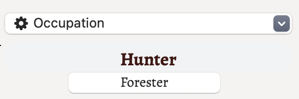 The skills development occupation showing Hunter and a detail of forester.
